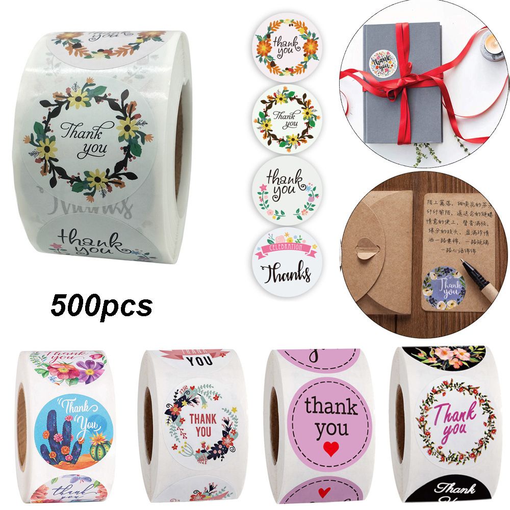Bộ 500 miếng dán hình tròn in chữ Thank You độc đáo trang trí gói quà DIY