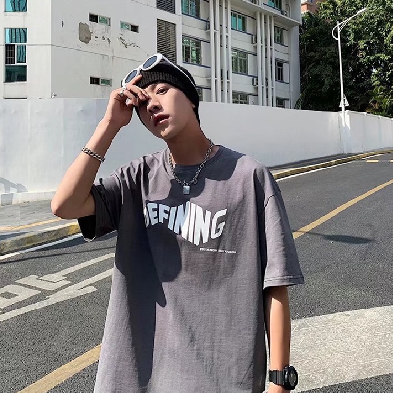 Áo Thun Dáng Rộng In Chữ Phong Cách Hip Hop Đường Phố Hàn Quốc Thời Trang Mùa Hè Cho Nam Cỡ M-5XL