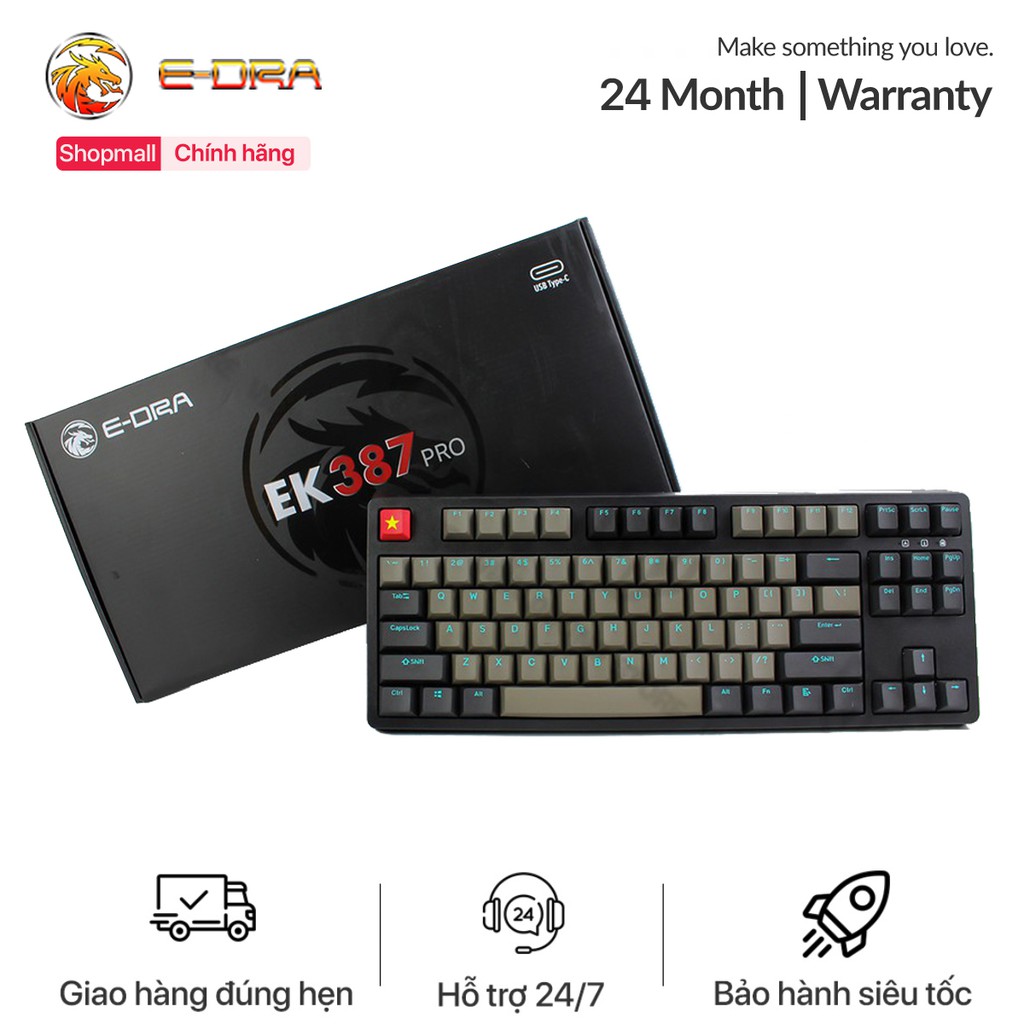 Phím cơ E-Dra EK387 Pro Gateron Switch version 2021 (sử dụng keycaps PBT SKY DOLCH cao cấp) - Hàng chính hãng