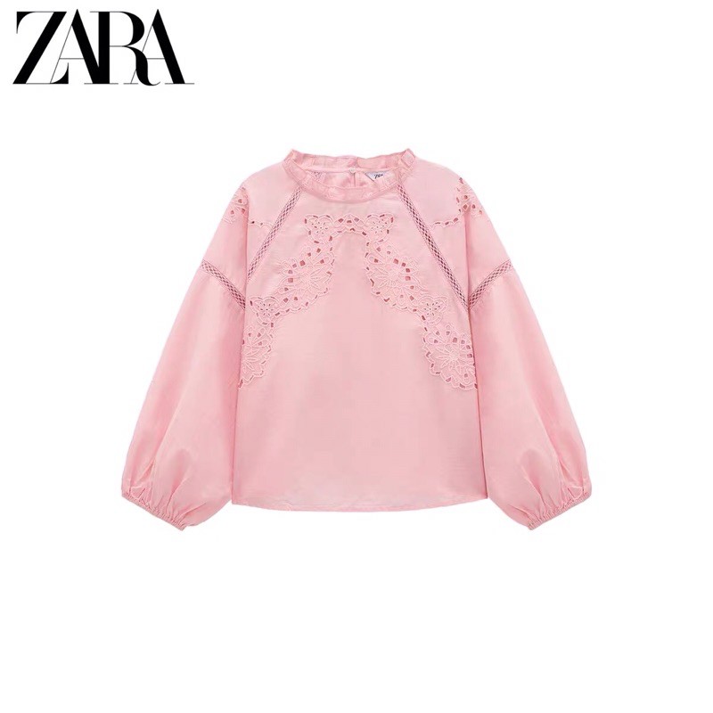 Áo sơ mi nữ màu hồng Zara new hè 2021 best seller tay phồng