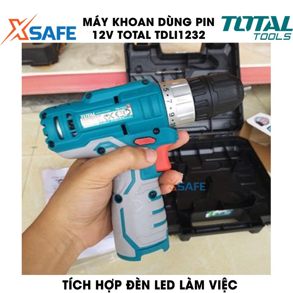 Máy khoan dùng pin 12V TOTAL TDLI12325 Tặng kèm 2 Pin 1.5Ah 1 Sạc và 1 mũi vít CR-V 65mm. Máy khoan cầm tay chính hãng
