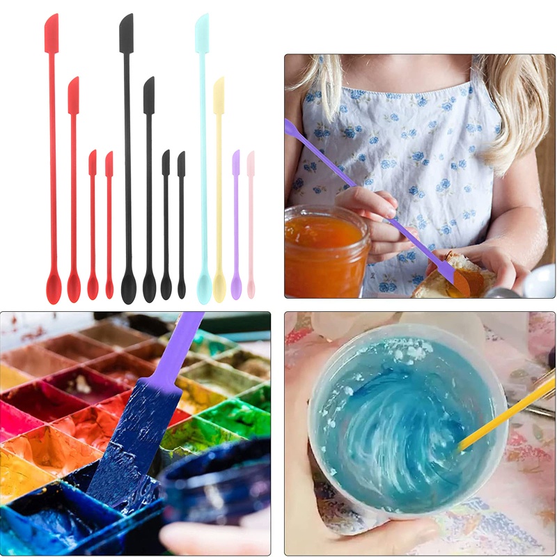 Set 4 Muỗng Silicone Mini Hai Đầu Dùng Trộn Kem / Nấu Ăn Tiện Dụng