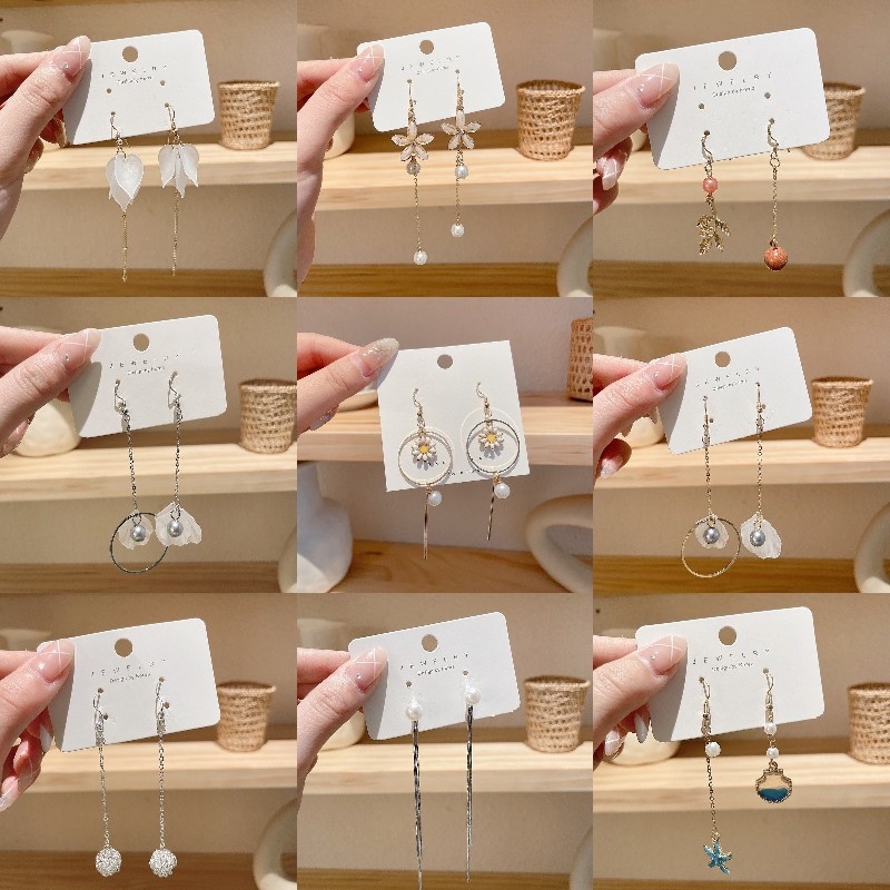 (MớI) Bông Tai HìNh Hoa ĐíNh NgọC Trai Giả Xinh X