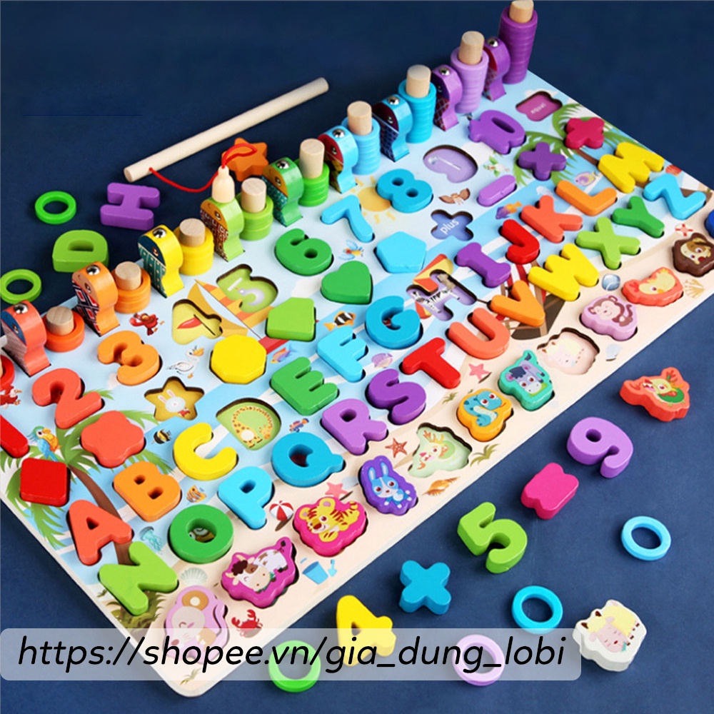 Bộ đồ chơi gỗ câu cá thông minh ghép số ghép hình Montessori cho bé tư 3-5 tuổi