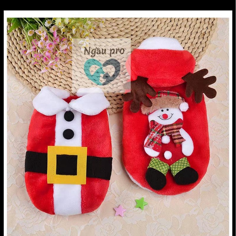 Áo Noel cho chó mèo thú cưng chất nỉ Nhung - Bộ Quần Áo cho chó loại 2 chân có mũ trùm đầu đẹp - QANOEL1