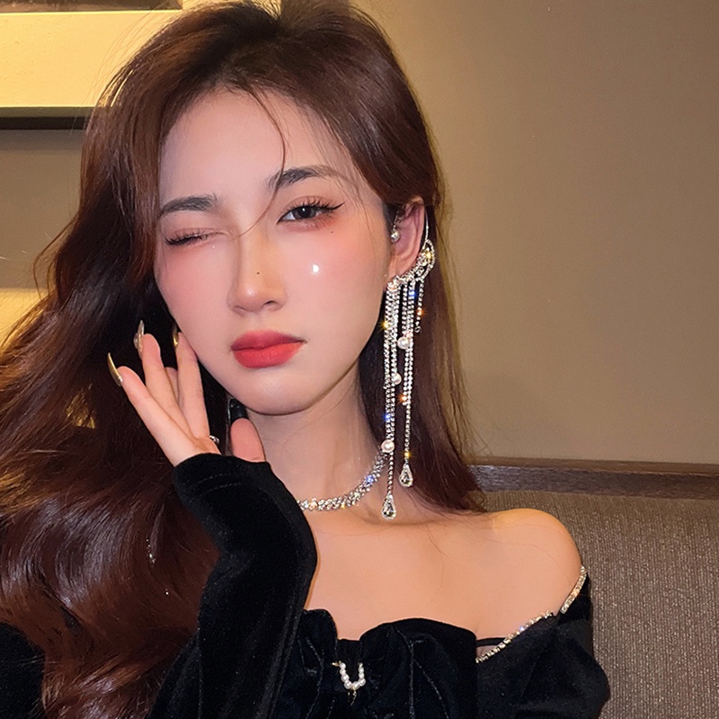 Bông Tai Đính Đá Phối Tua Rua Thời Trang Dành Cho Nữ