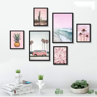 Bộ 6 tranh treo tường tropical có khung tặng kèm đinh móc treo - Khung tranh treo tường phòng khách