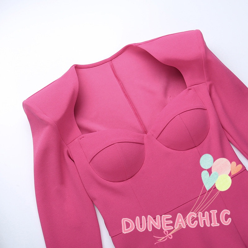 DUNEA Đầm tay dài màu trơn ôm dáng thời trang cho nữ