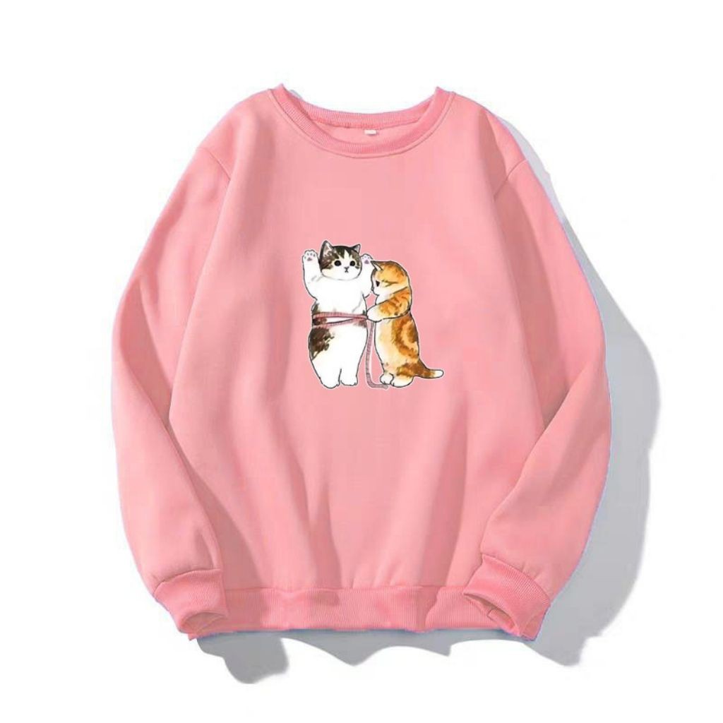 ÁO SWEATER NỈ UNISEX IN CẶP ĐÔI MÈO BUỘT DÂY SIÊU DỄ THƯƠNG ÁO NỈ TAY DÀI FORM NAM NỮ ĐỀU MẶC ĐƯỢC