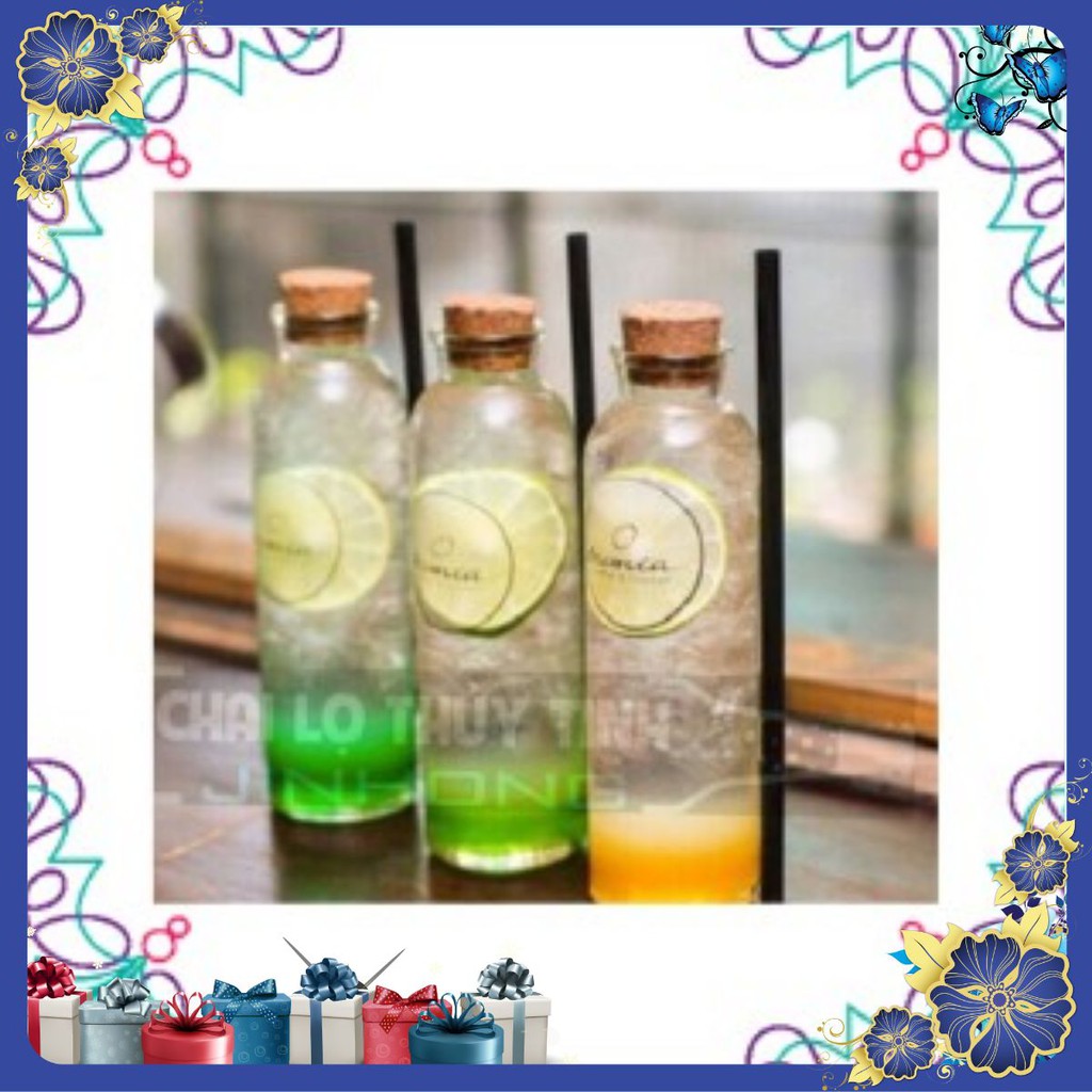 Bình thủy tinh tròn nút gỗ 350ml