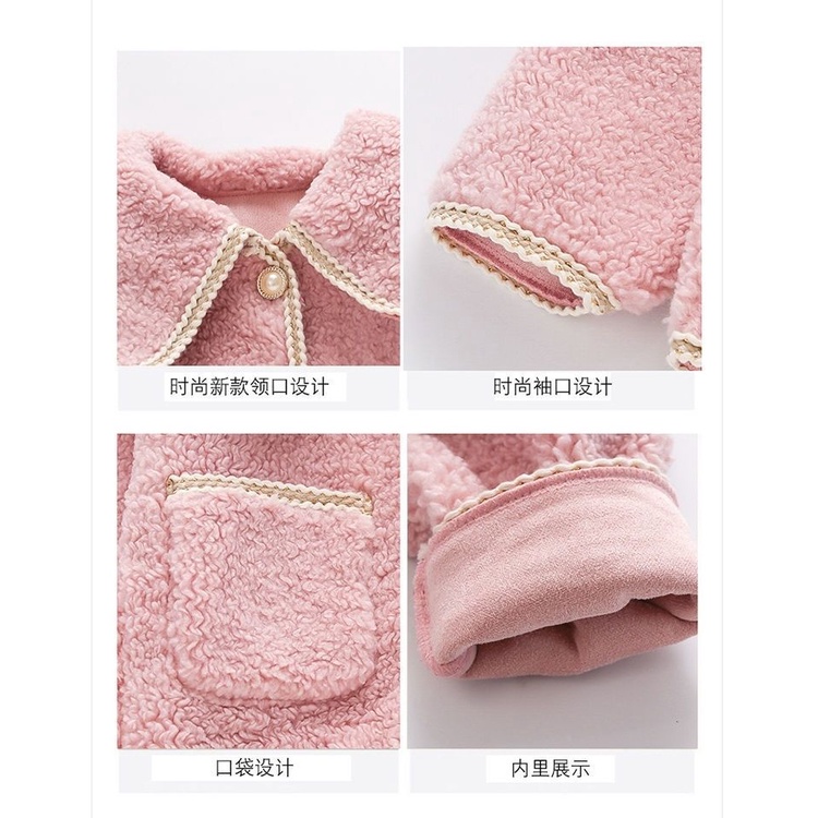 Áo khoác len lông cừu dày thời trang thu đông cho bé gái