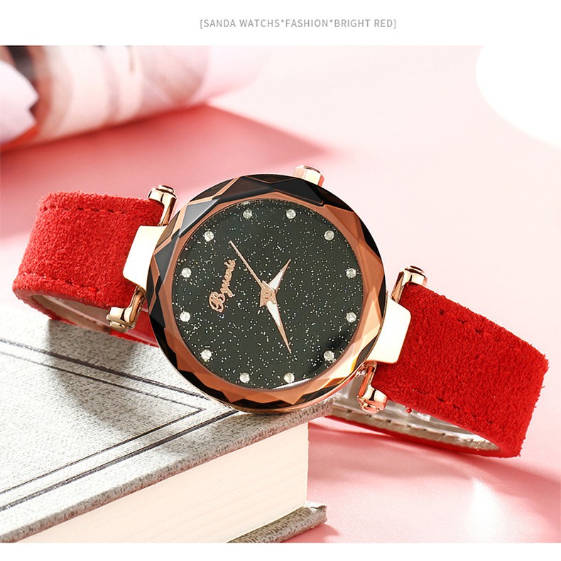 Đồng Hồ Nữ Bywis B88 Mặt Kim Sa Dây Da Lộn cao cấp