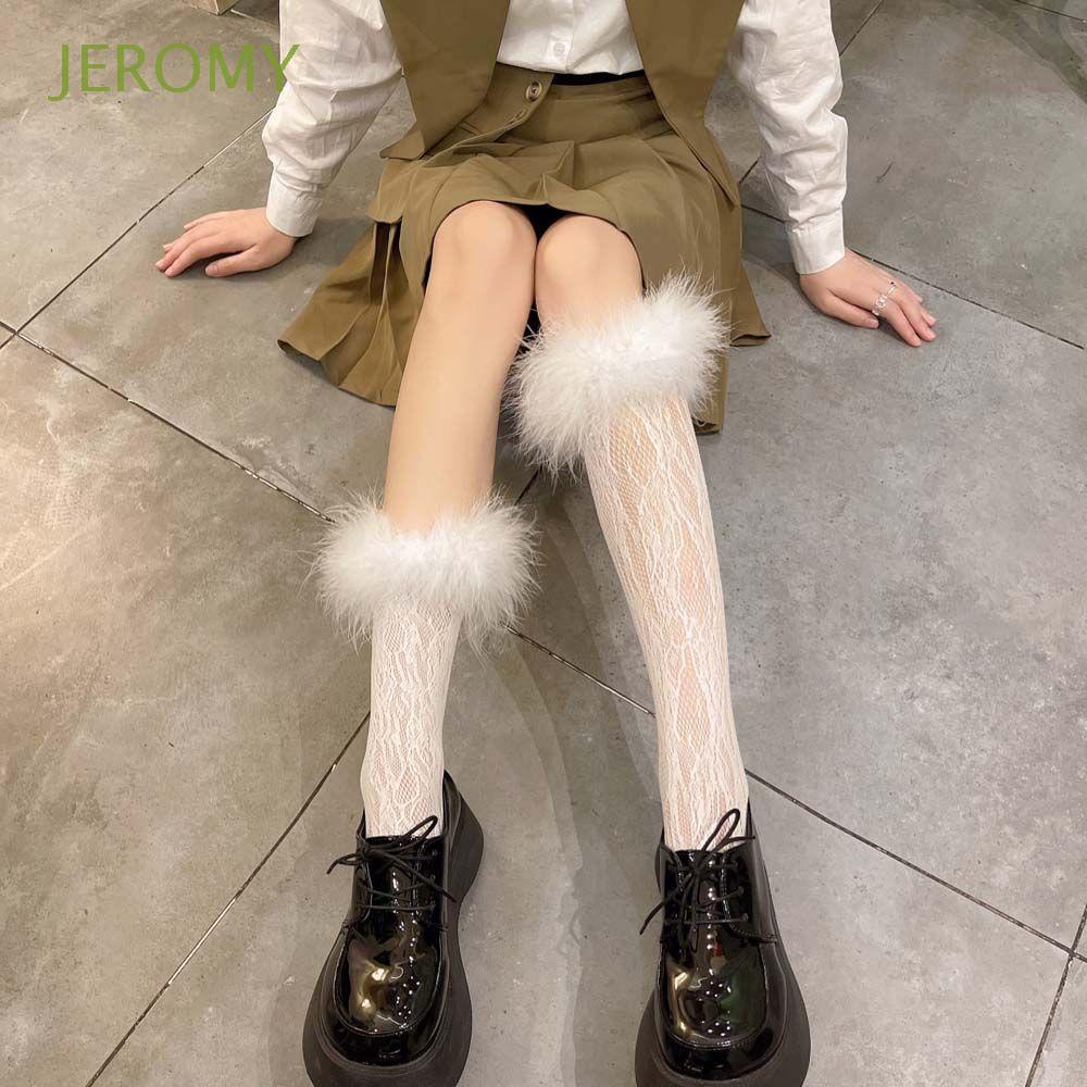 Vớ ren cổ cao phối lông vũ phong cách Lolita xinh xắn
