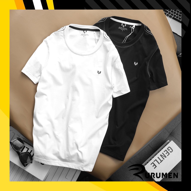 Áo Thun Nam Cổ Tròn Trơn Big Size Thêu Logo RURUMEN Áo Phông Tay Ngắn Cotton VNXK - AB388