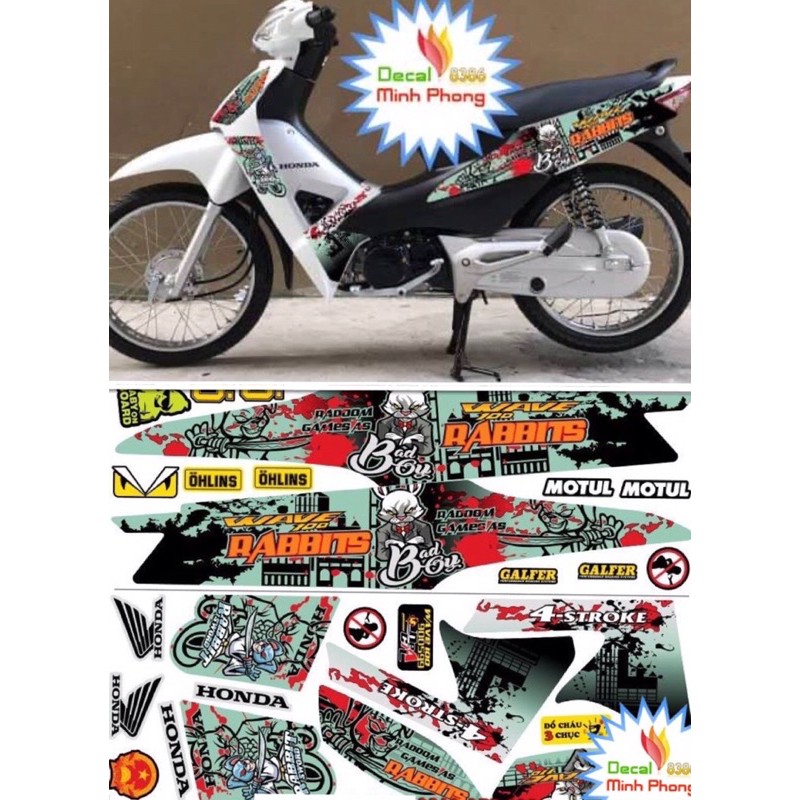 Tem wave 100 và 50cc thỏ xám Badboy xanh nhạt