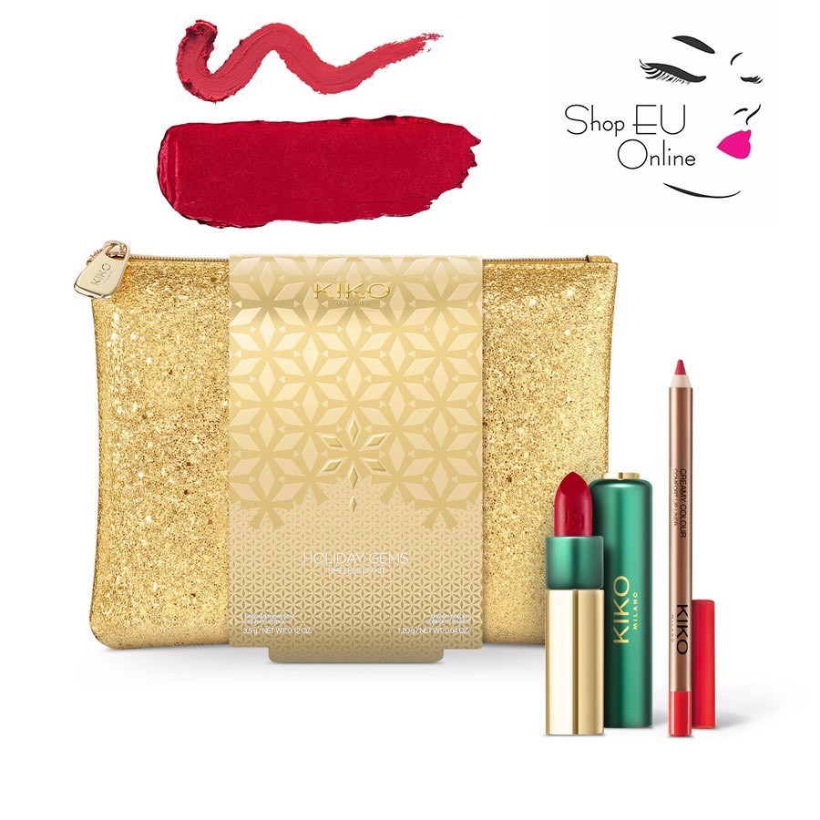 Set son môi lì kiko milano Chì kẻ môi kết hợp Son môi và  ví Combo 3 món Kiko Holiday Gems Timeless Lip Kit - Italy