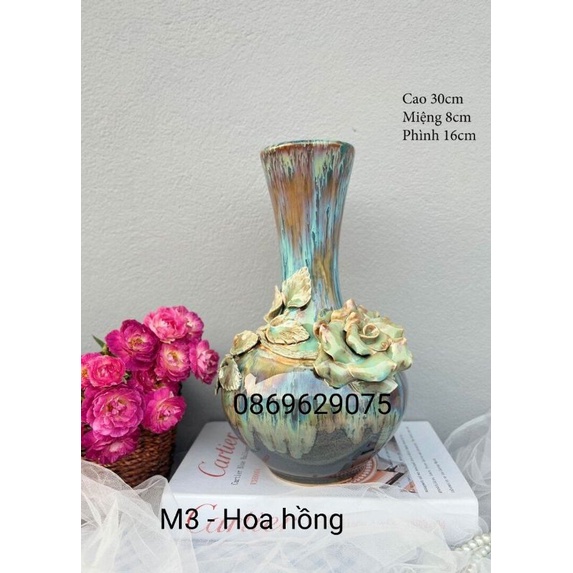 Lọ hoa dáng tỏi men hỏa biến.Hàng sứ Bát Tràng.