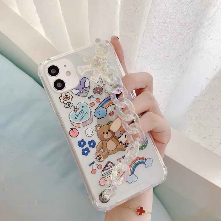 Ốp điện thoại mềm hình gấu hoạt họa phối dây xích cho iPhone 7 8 7 plus 8 plus 11 11 pro 11 pro max xr x/xs xs max 12 PRO MAX | BigBuy360 - bigbuy360.vn