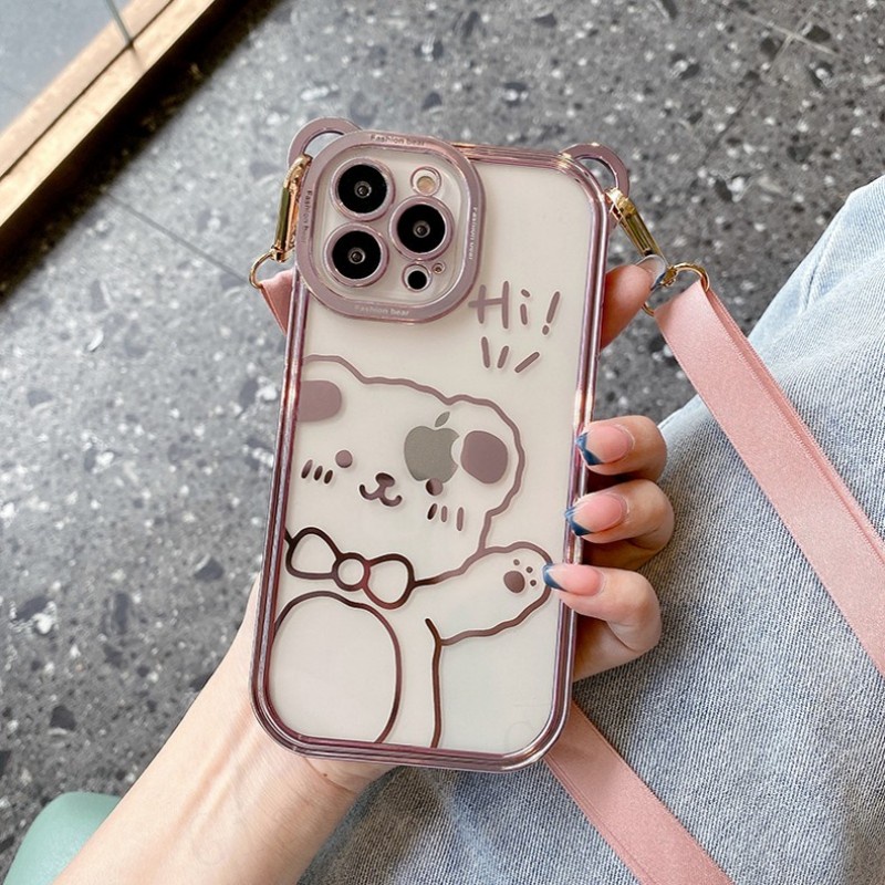 Hi Ốp Điện Thoại Hình Gấu Có Dây Đeo Cho iphone 15 pro max 14 13 12 11