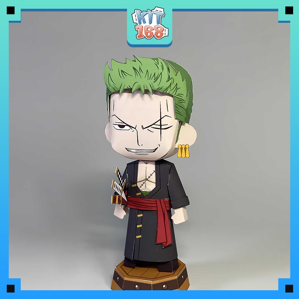 Mô hình giấy Anime Game Chibi Roronoa Zoro ver 3 - One Piece + kit hộp trang trí
