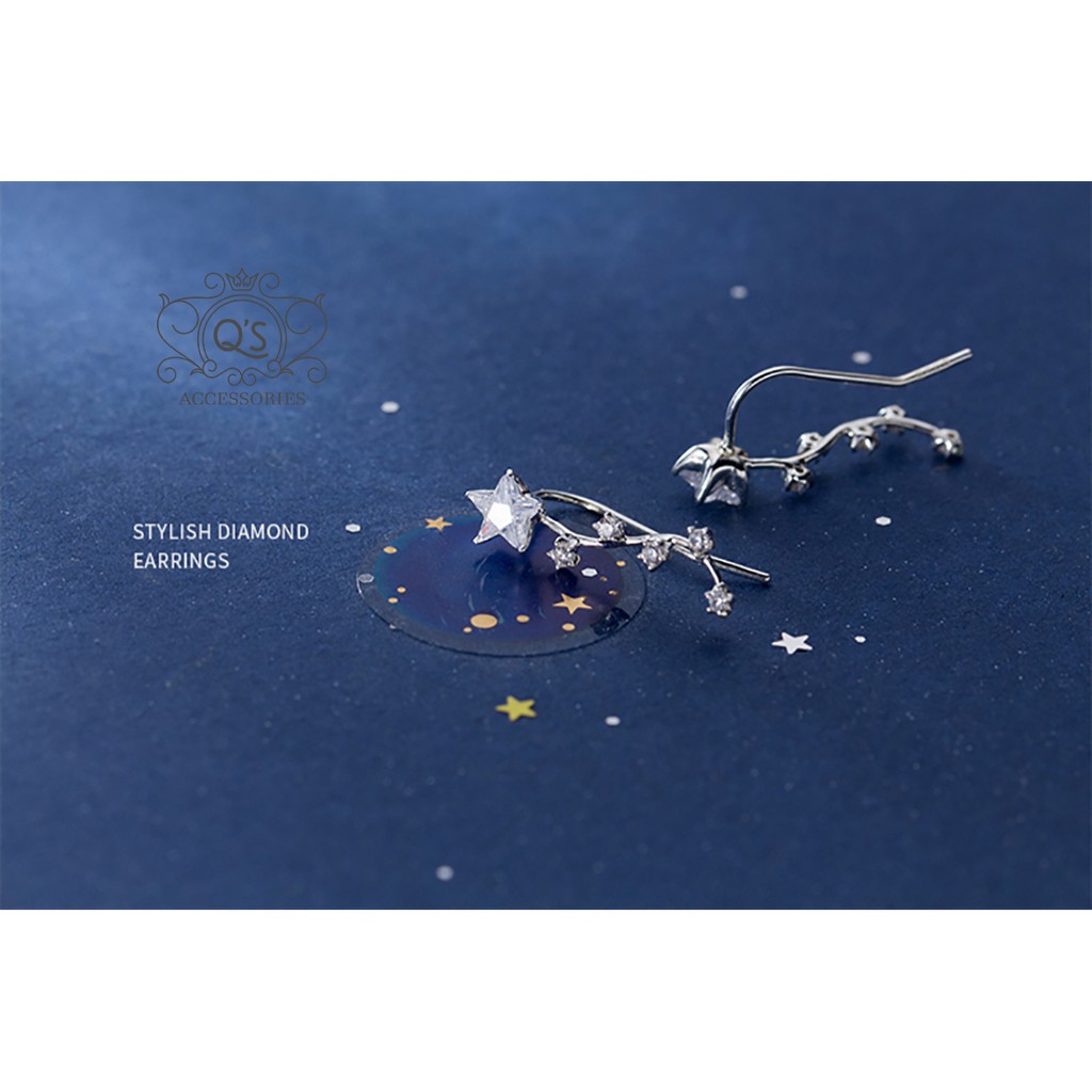 Khuyên tai bạc 925 sóng đính đá bông nữ kẹp vành 925 WAVE QA SILVER Earrings EA221101