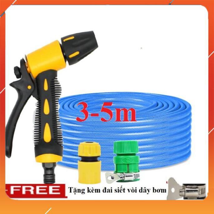 ❤️Evoucher Bộ dây vòi xịt nước rửa xe, tưới cây ✔, tăng áp 3 lần, loại 3m, 5m 206319 cút sập,nối nhựa vàng+  đai