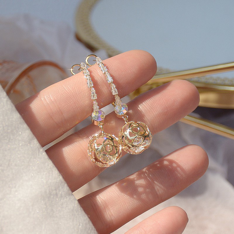 Khuyên Tai Hình Quả Cầu Rỗng 14K Sang Trọng Phong Cách Hàn Quốc Dành Cho Nữ