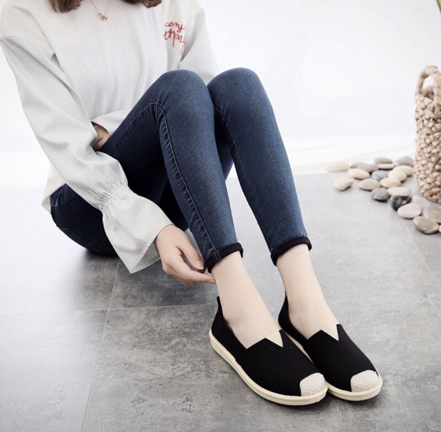 [Hình thật] GL1 Giày lười slip on nữ bọc cói vintage thời trang | WebRaoVat - webraovat.net.vn