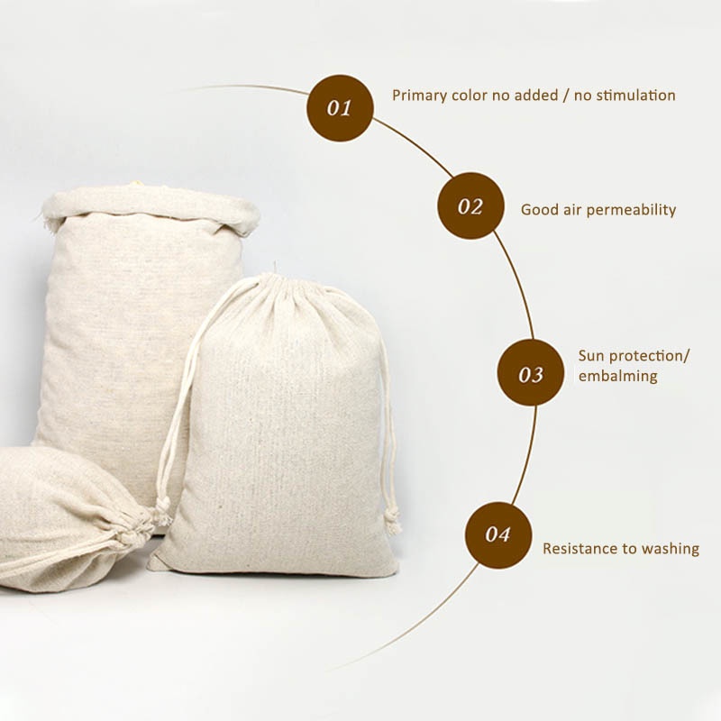 1 Túi Dây Rút Vải Lanh Cotton Trắng Dày 8 Kích Cỡ Đựng Thực Phẩm Đa Năng Cho Gia Đình