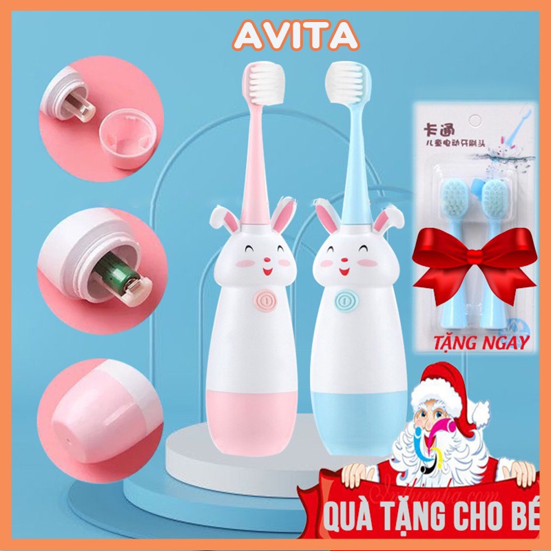 Bàn chải đánh răng dùng pin hình thỏ dễ thương cho bé tặng kèm đầu chải - Avita