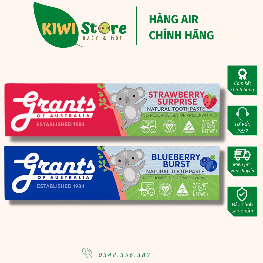 Kem đánh răng hữu cơ Grants Úc - 75gr cho bé từ 2 tuổi