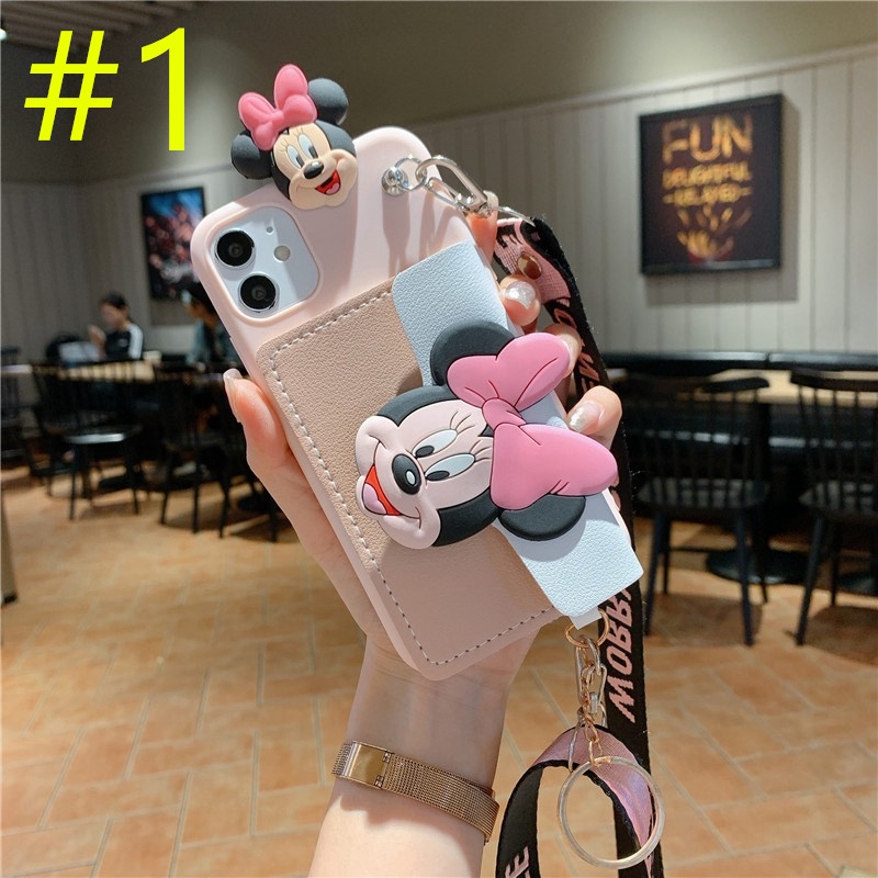 Ốp Điện Thoại Cho Samsung Galaxy A25 A15 A05S A05 A24 A04S A04e M34 M14 M54 M23 A13 A33 A53 A73 A03 Note 8 9 20 Ultra Note 10 Plus Minnie dễ thương và túi thẻ Mickey dây chéo sáng tạo