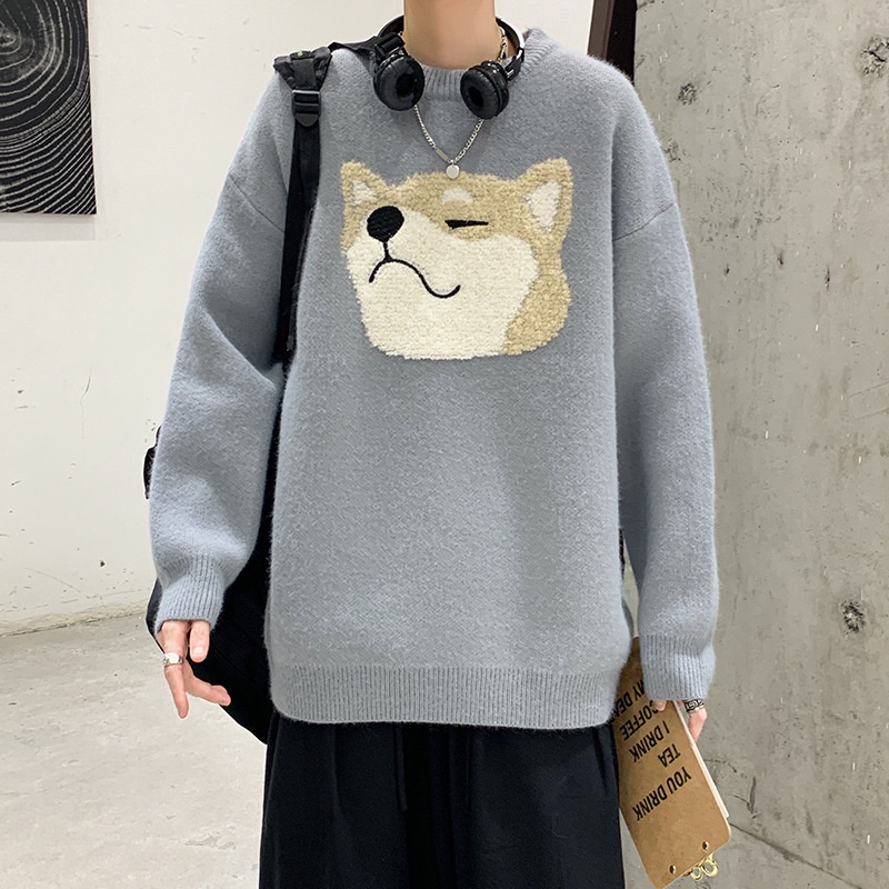 Áo sweater AOKANG dáng rộng in họa tiết hoạt hình phong cách Hàn Quốc thời trang thu đông dành cho nam