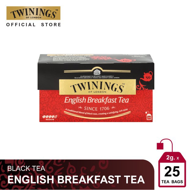 Trà Túi Lọc Twinings Phong Vị Bữa Sáng Anh Quốc - English Breakfast Tea - Hương Vị Kết Hợp Giữa Trà Kenyan Và Trà Assam