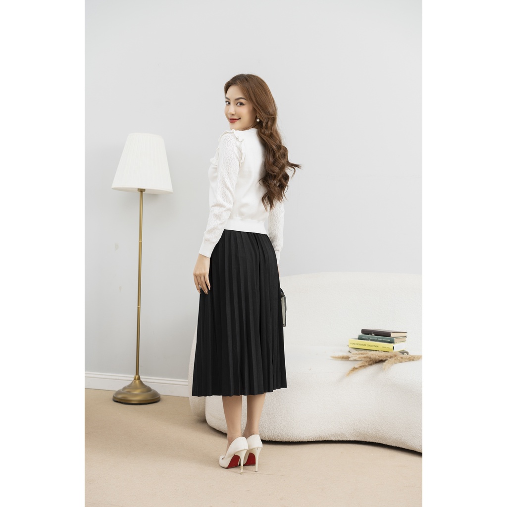 Áo Len Nữ FIONA Cổ Tròn, Nẹp Mở Cúc, Bèo Ngực Và Vai Mã F852742