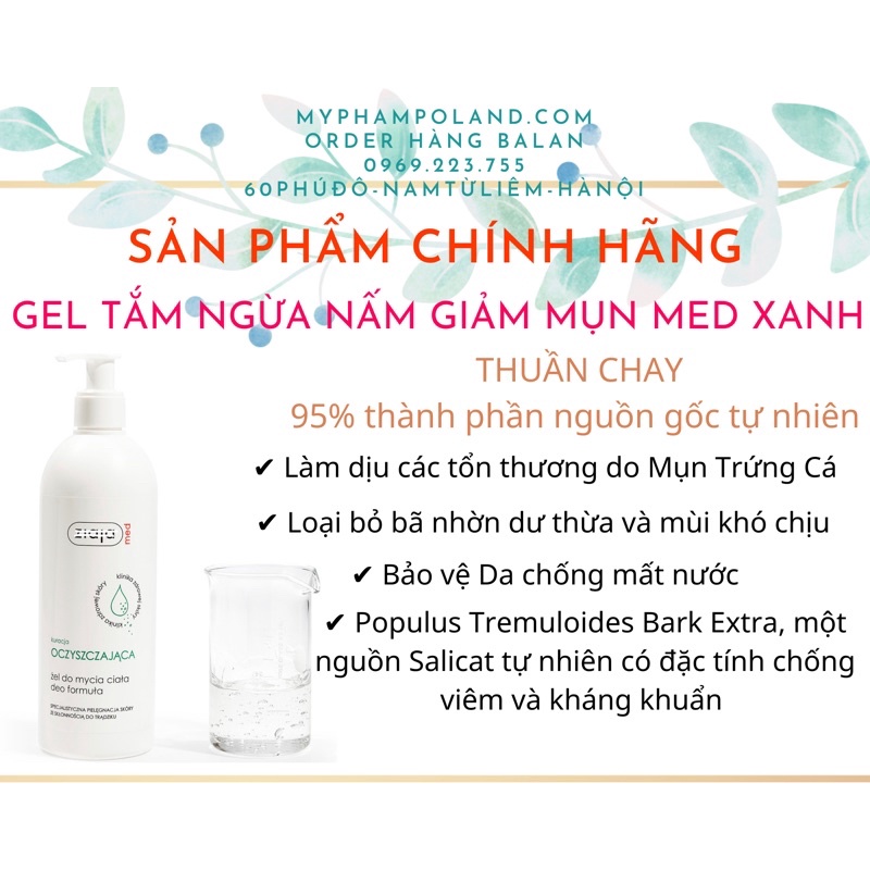 GEL TẮM NGỪA NẤM GIẢM MỤN MED XANH