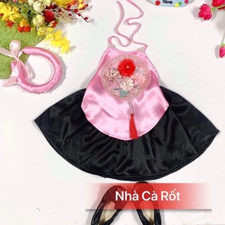 Set yếm đào lụa hàng thiết kế cho bé gái