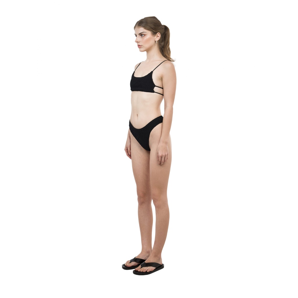 Quần bikini đen vải nhún dễ mặc, là min - SMOCKING BIKINI BOTTOM
