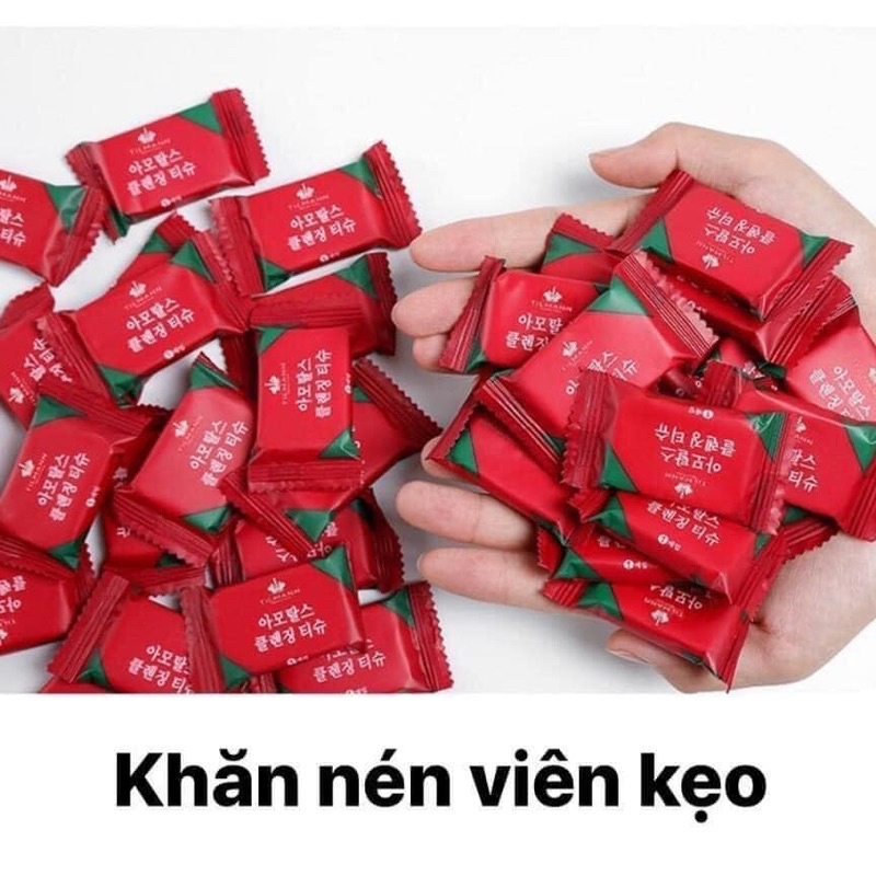 Khăn nén rửa mặt hình viên kẹo cao cấp, Khăn giấy nén đa năng 1 gói 20 chiếc mang đi du lịch tiện lợi