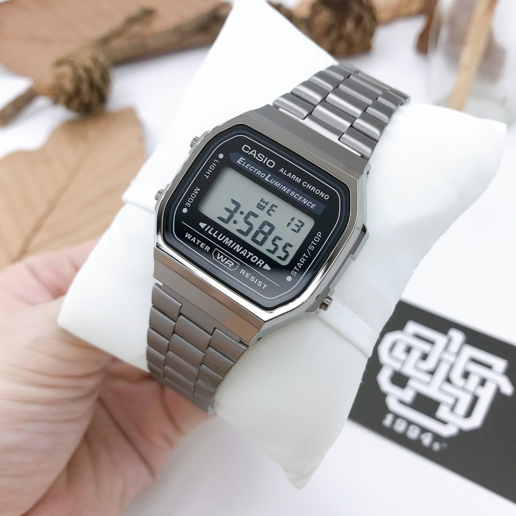 Đồng hồ unisex Casio A168 / A168WGG-1A dây thép mạ ion màu xám, chống nước 50m, size 36mm, hàng chính hãng