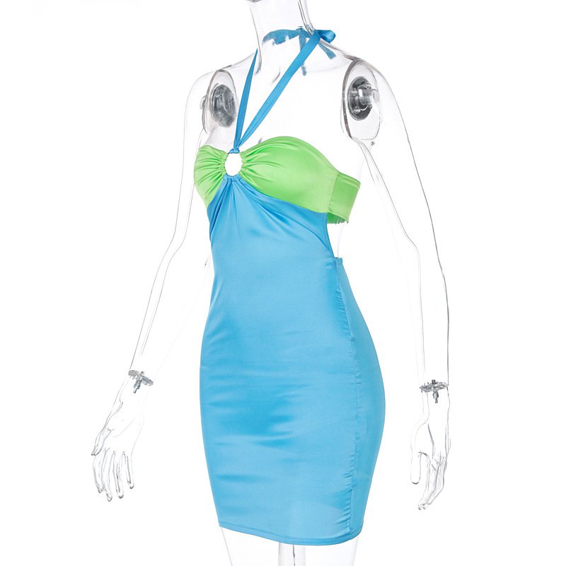 Xia Đầm midi Hở Lưng Phối Màu Thời Trang Đường Phố Thường Ngày Cho Nữ