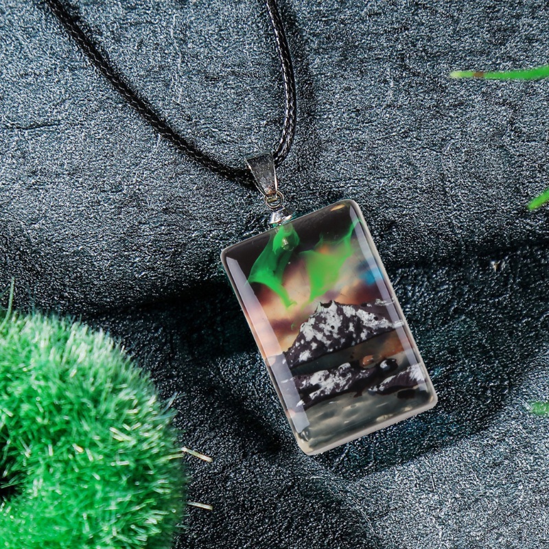 Flgo Vòng cổ Resin Trong Suốt Mặt Phong Cảnh Thiết Kế Đơn Giản