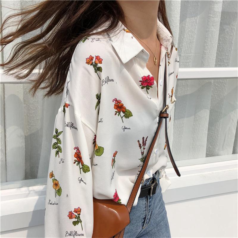 Women Korean Floral Print Shirt Long-sleeved Shirt Red Plaid Blouse | BigBuy360 - bigbuy360.vn