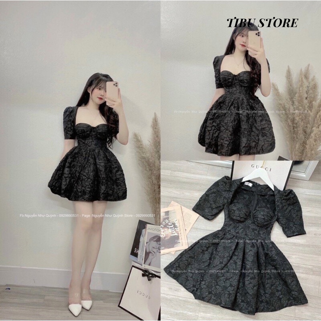 Đầm body cúp ngực đuôi xoè Tibu, Váy nữ dáng ôm chất xốp gấm hai màu đen trắng dự tiệc đi chơi siêu xinh sang chảnh