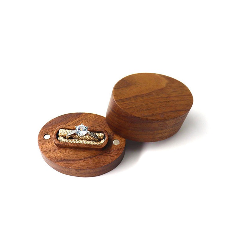 Flgo Hộp Đựng Nhẫn Đính Hôn Bằng Gỗ Óc Chó Màu Đen Hình Oval