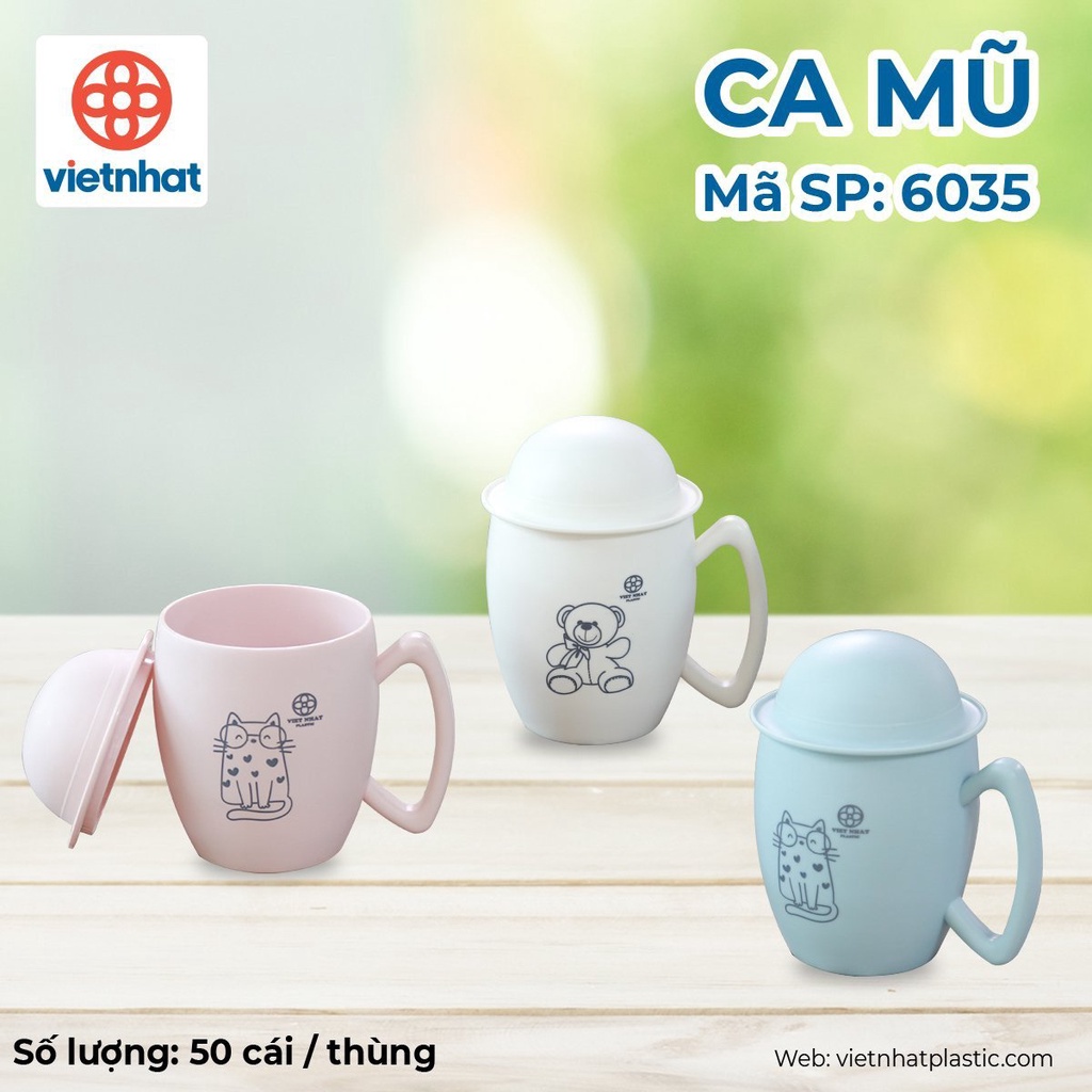 Cốc có nắp hình tròn/ ca mũ nhựa Việt Nhật mã 6035