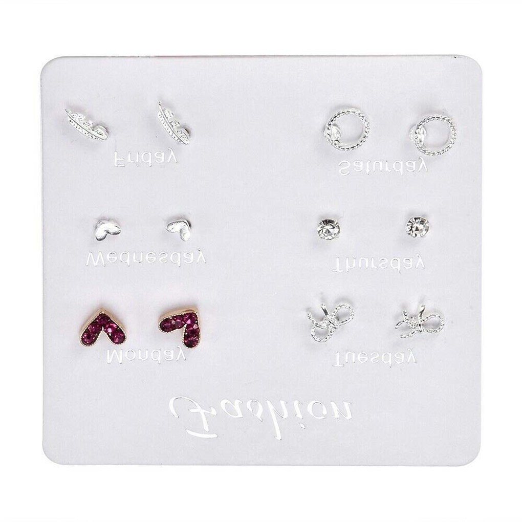 Bộ 6 đôi bông tai hợp kim đính đá nhiều kiểu dáng thời trang cho nữ