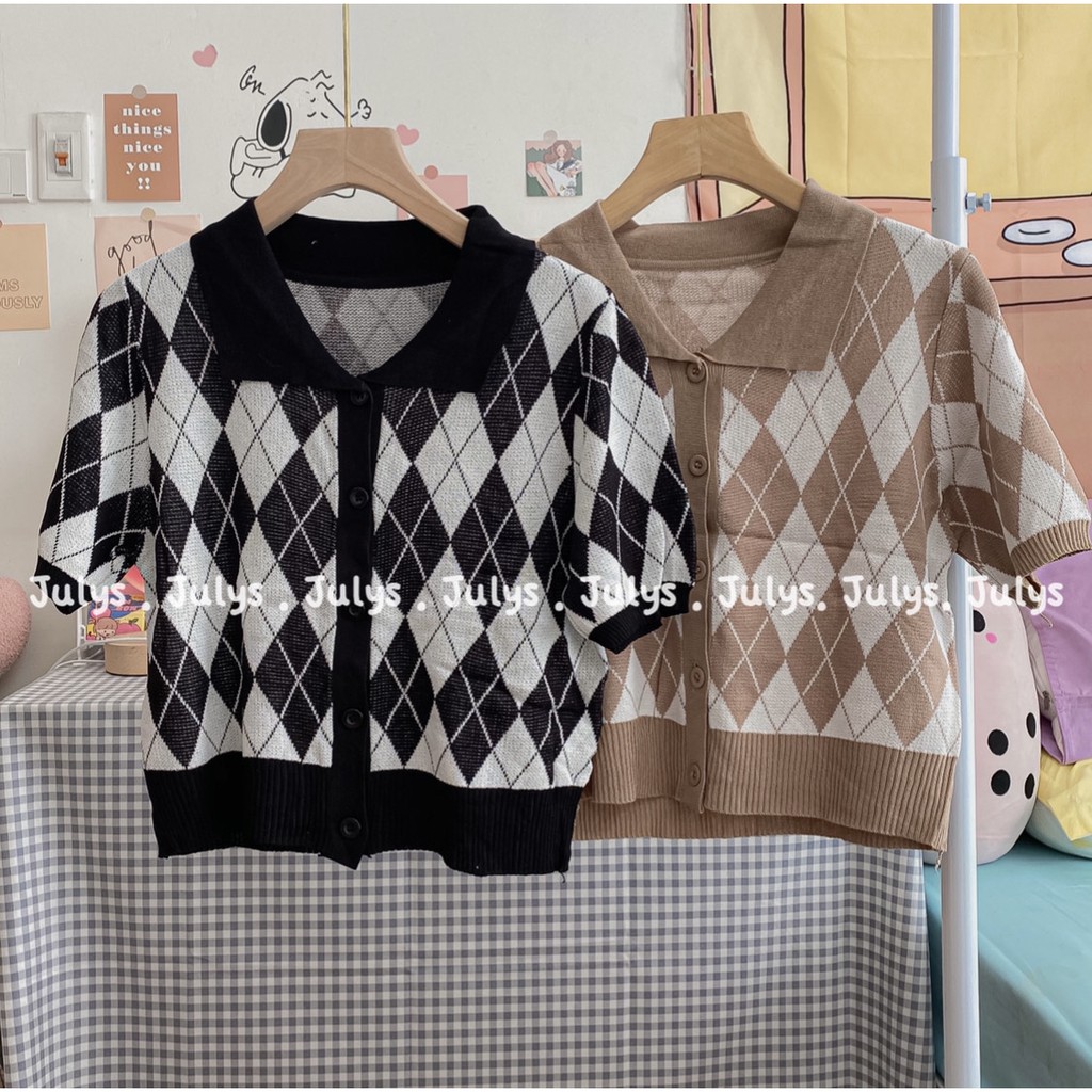 ÁO CROPTOP HOẠ TIẾT CARO QUẢ TRÁM (ảnh shop chụp kèm video)