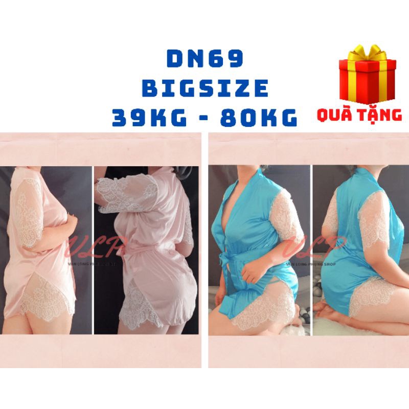[BIGSIZE_80KG]_DN69_Áo choàng Satin bóng phối ren hồng &amp; xanh