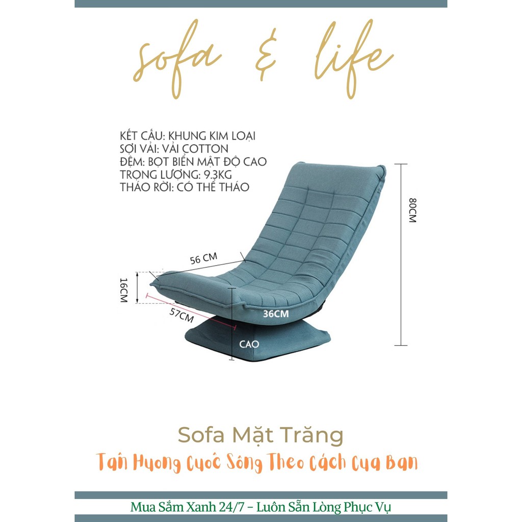 Sofa lười , Ghế tựa thư giãn , xoay 360 độ - đệm mút cao cấp êm ái sang trọng ( màu xanh , màu vàng da bò )